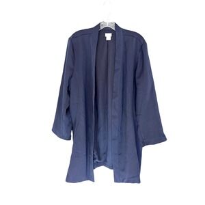 Chico's Cardigan Blue‎ Satin Open Front Relaxed Lagenlook Kimono Size 16/18